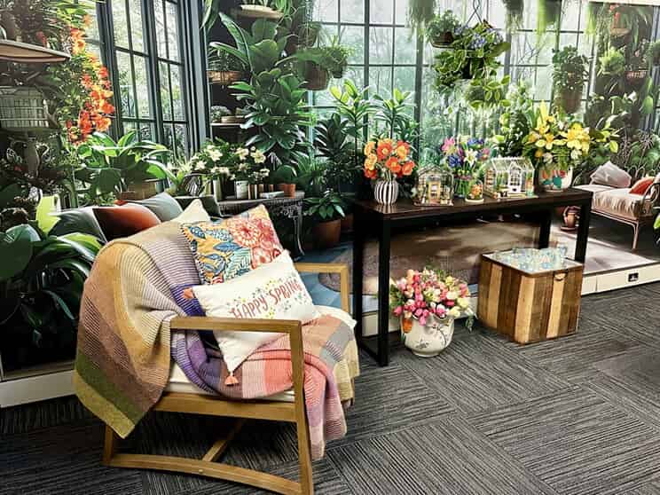 An image of biophilic wallpaper in a cubicle.